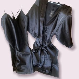 Sexy 2-Pc Robe + Slip (Nightie / Negligee) Set. Black Women's Plus Size 3X NWT